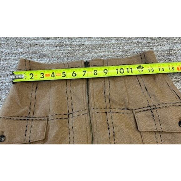 Madewell Tan Zip-Front Cargo Wool Blend In Windowpane Lined Mini Skirt Size 4 - Picture 6 of 8